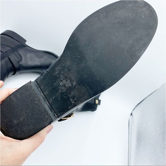 Cole Haan Galina Tall Black Riding Boots Chunky Low Heel Sz 8 - Picture 14 of 16